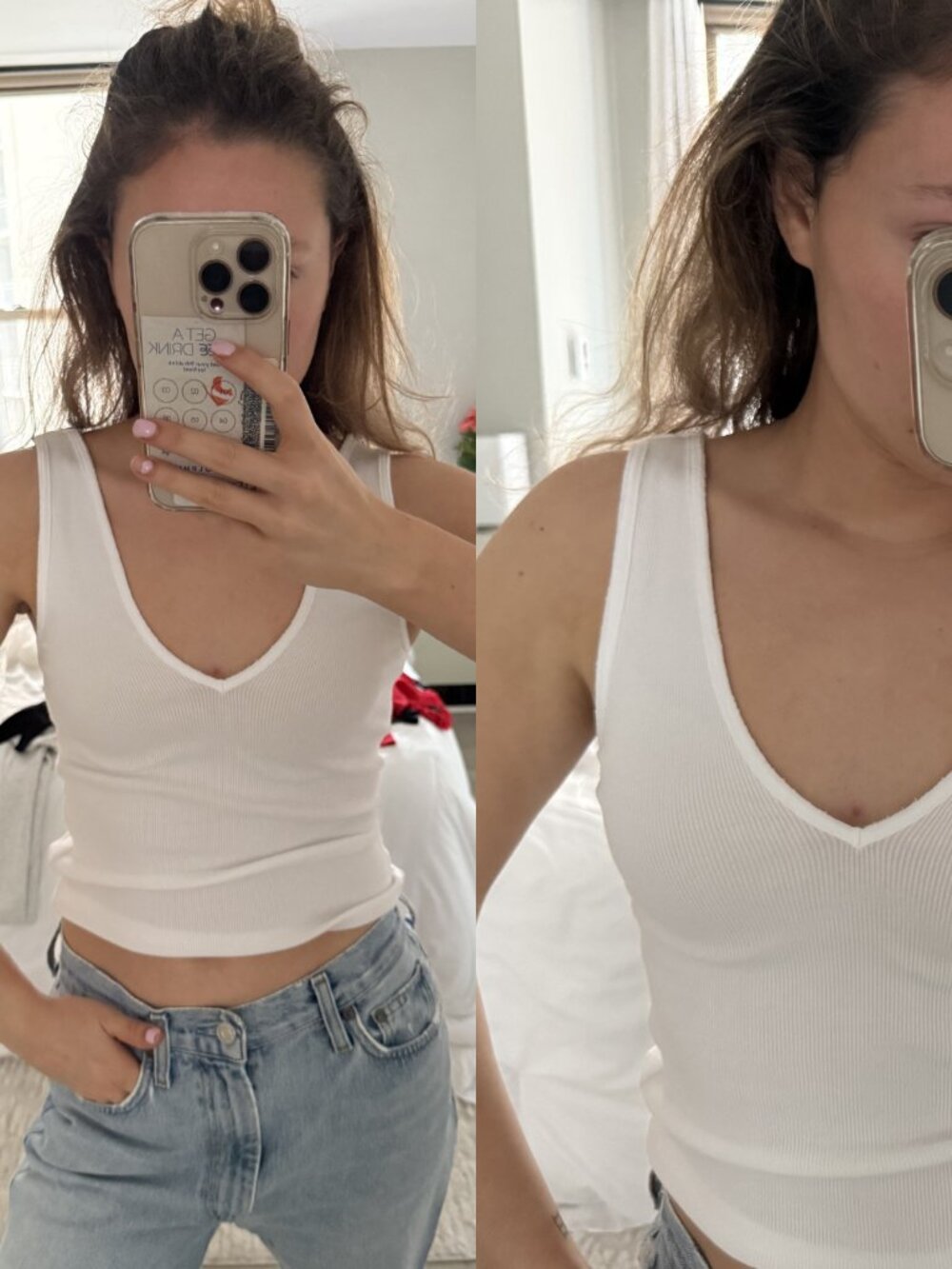 Zara White Ribbed V Neck Tank Top
